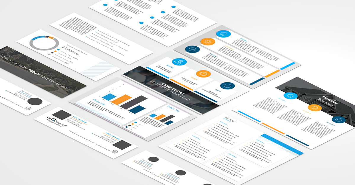 isometric view of a collection of various graphics and images